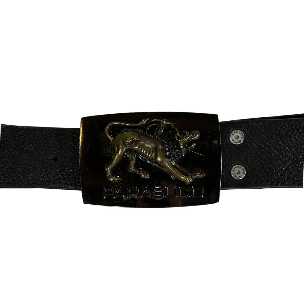Parasuco Black Leather Belt with Gold Lion Buckle